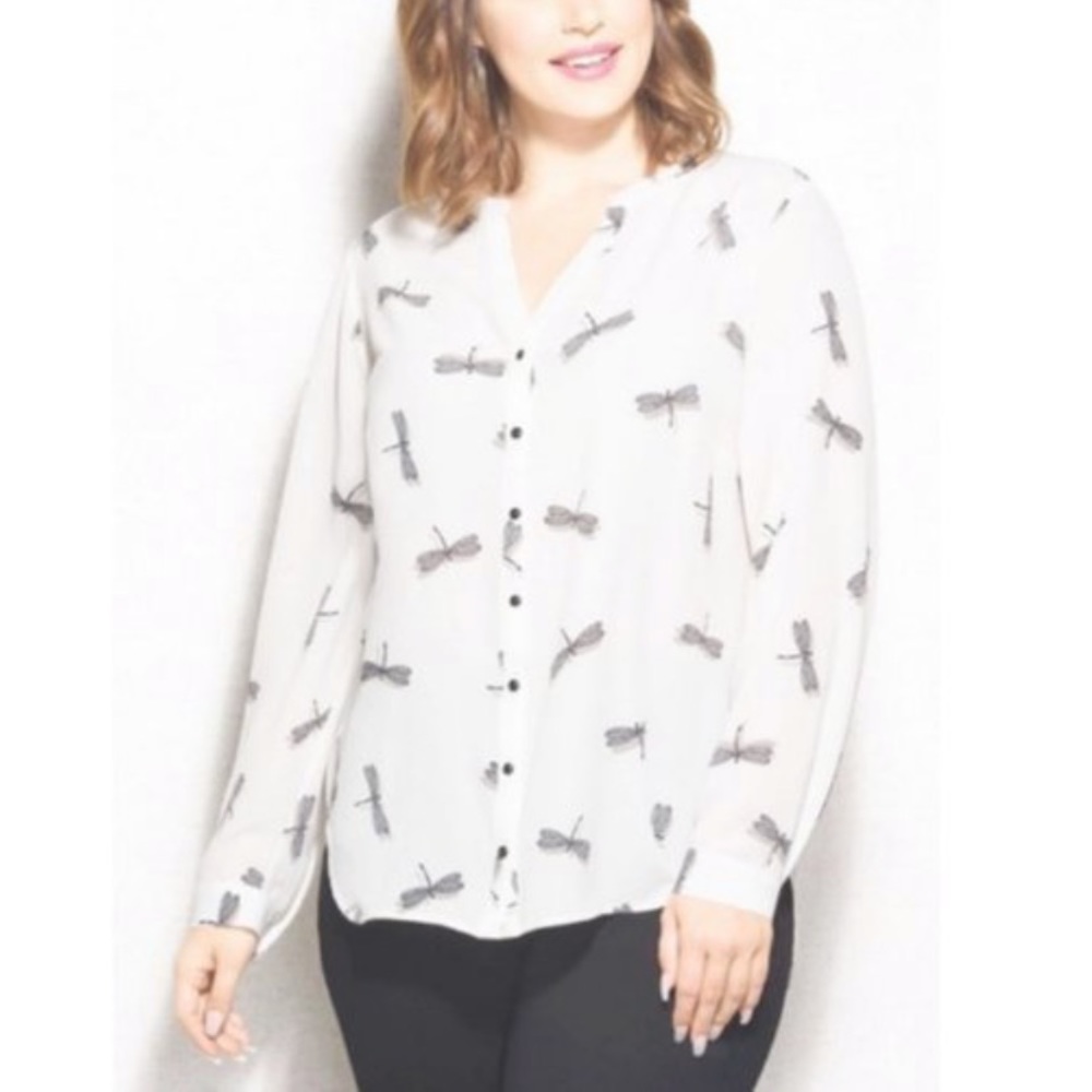 Roz & Ali Long Sleeve Dragon Fly Blouse